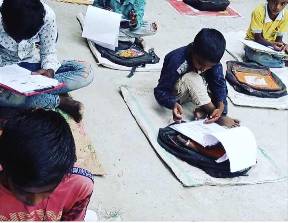 A backpack doubles as a desk